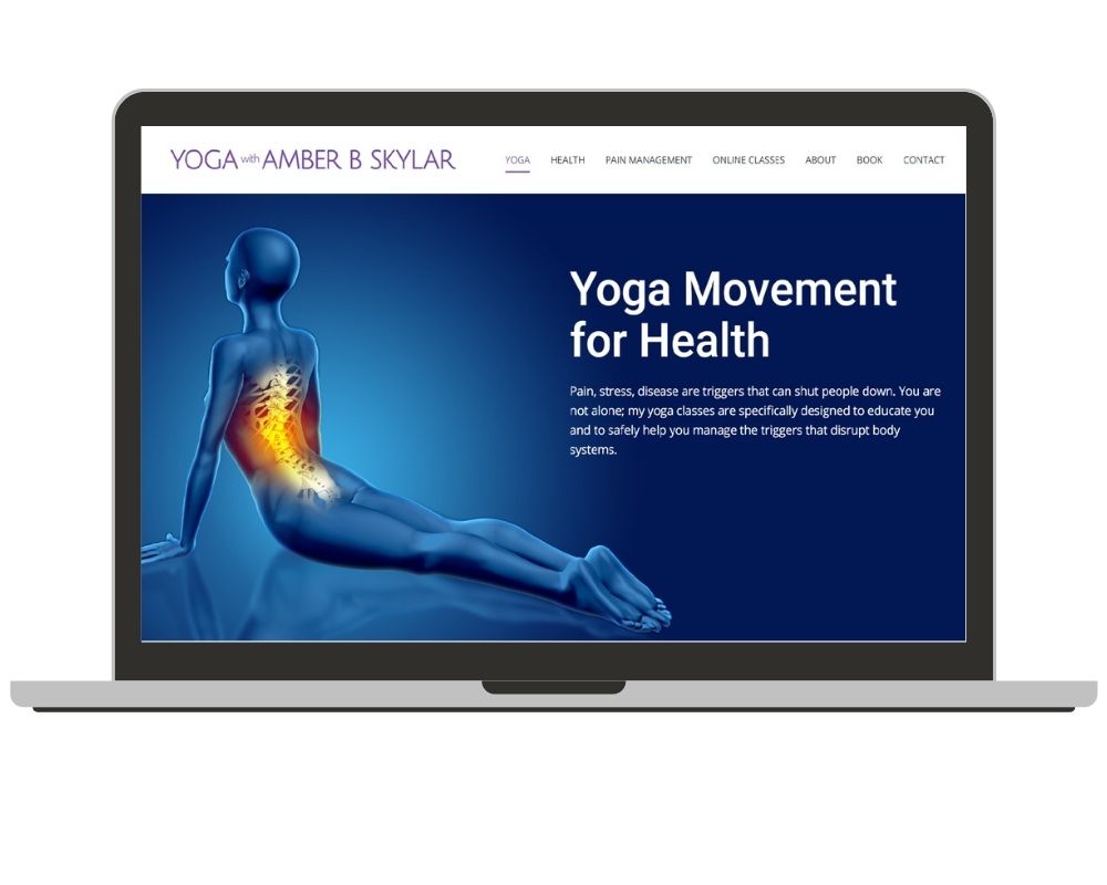 Yoga with Amber B Skylar Website on laptop