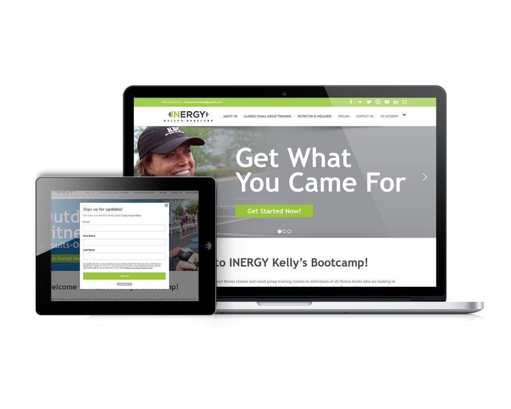 INERGY Kelly's Bootcamp Website on laptop and notebook